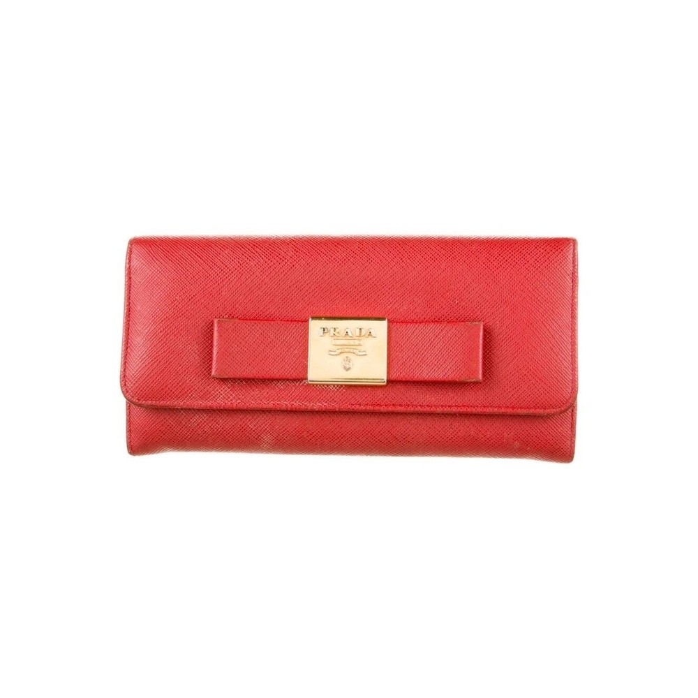 New Red Prada Saffiano Lux Leather Wallet with gold hardware